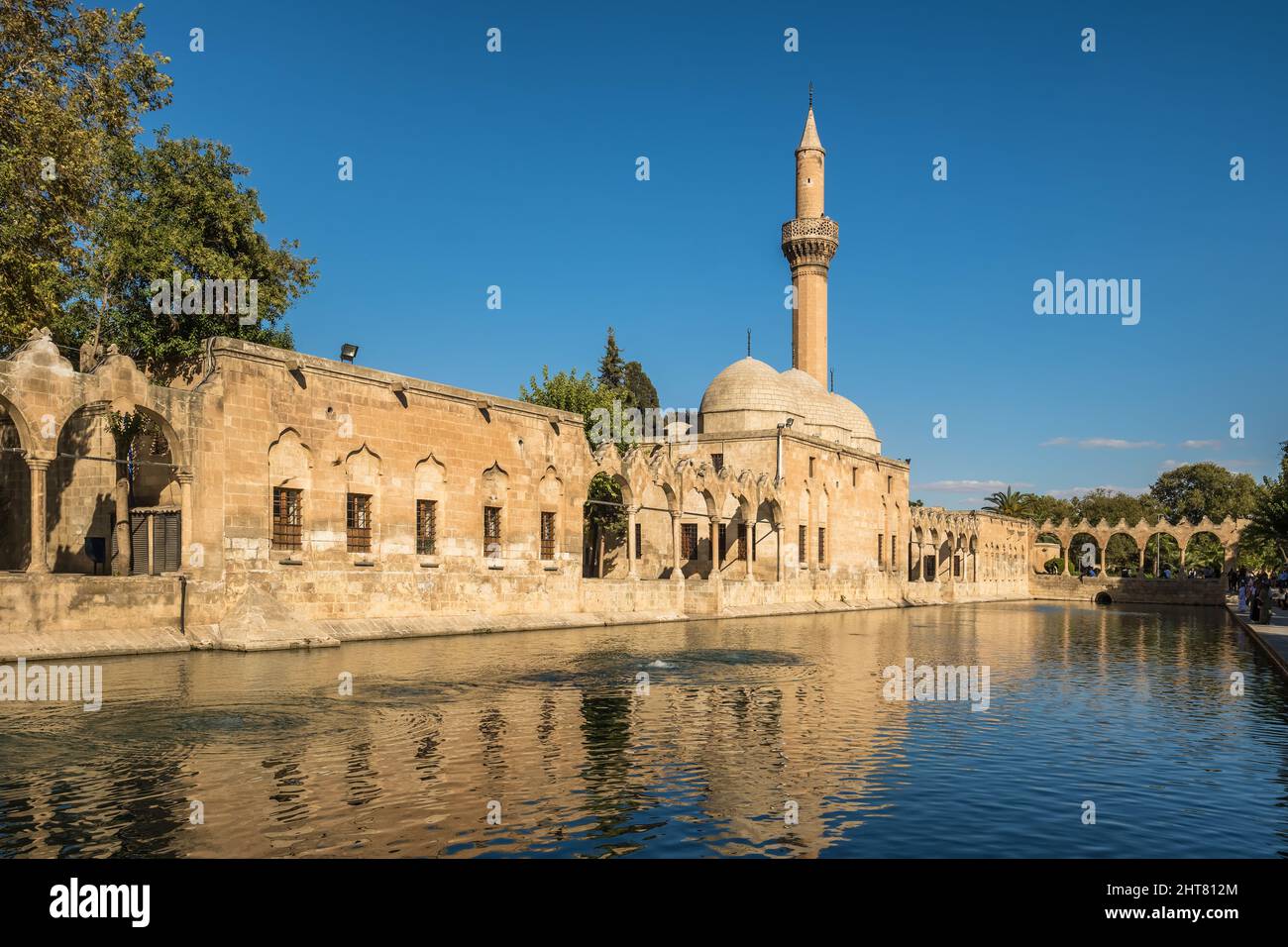 Rizvaniye Camii mosque and Balikligol fish lake in Sanliurfa, Turkey. Stock Photo