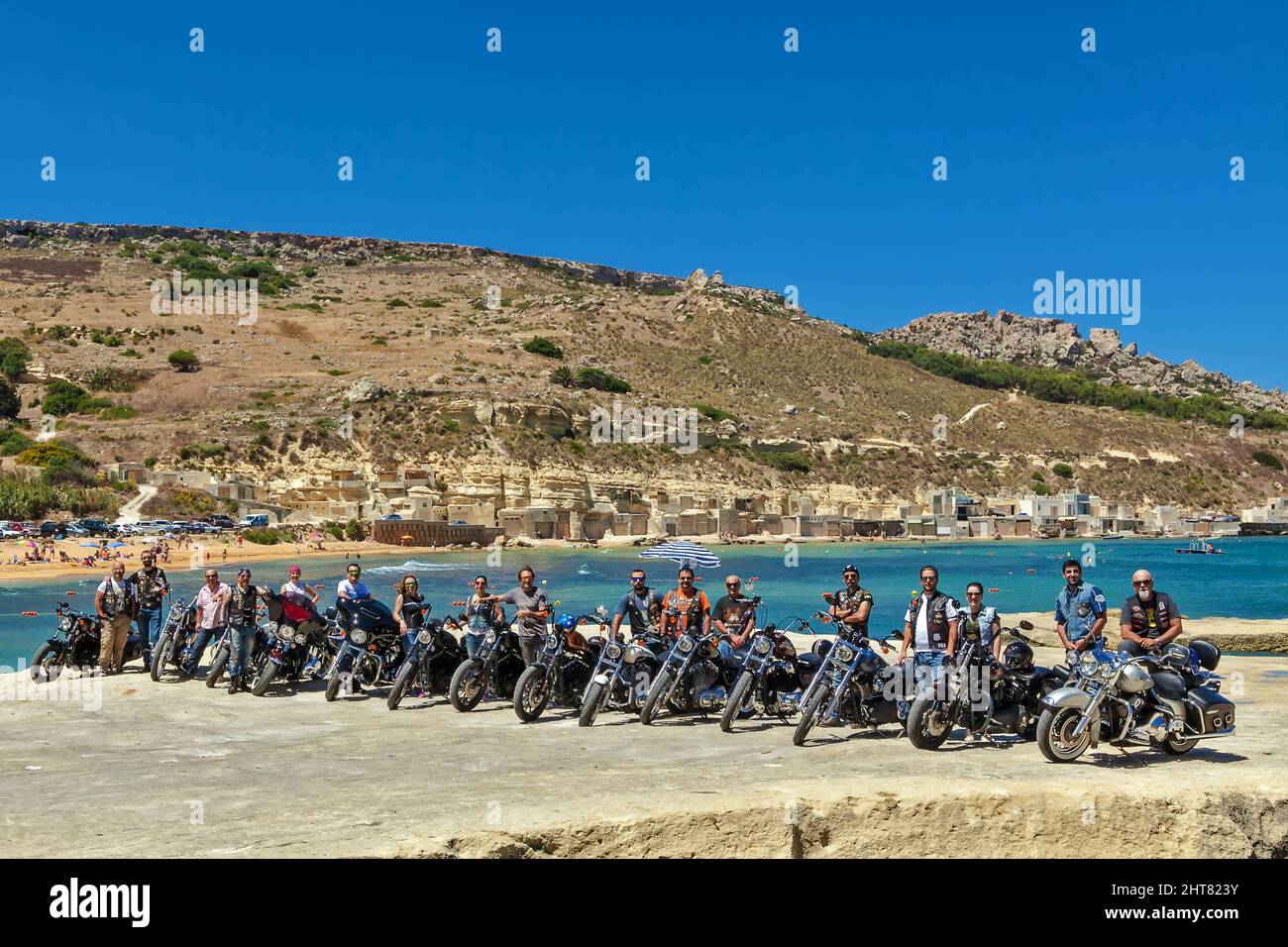 Motorcycle riders at the coast in Malta Stock Photo Alamy