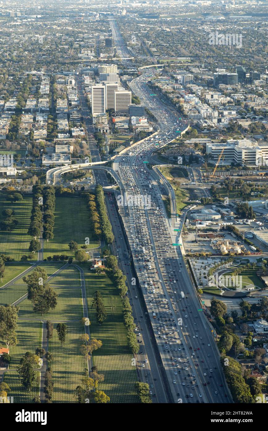 Arial view of traffic on the 405 in Los Angeles Stock Photo