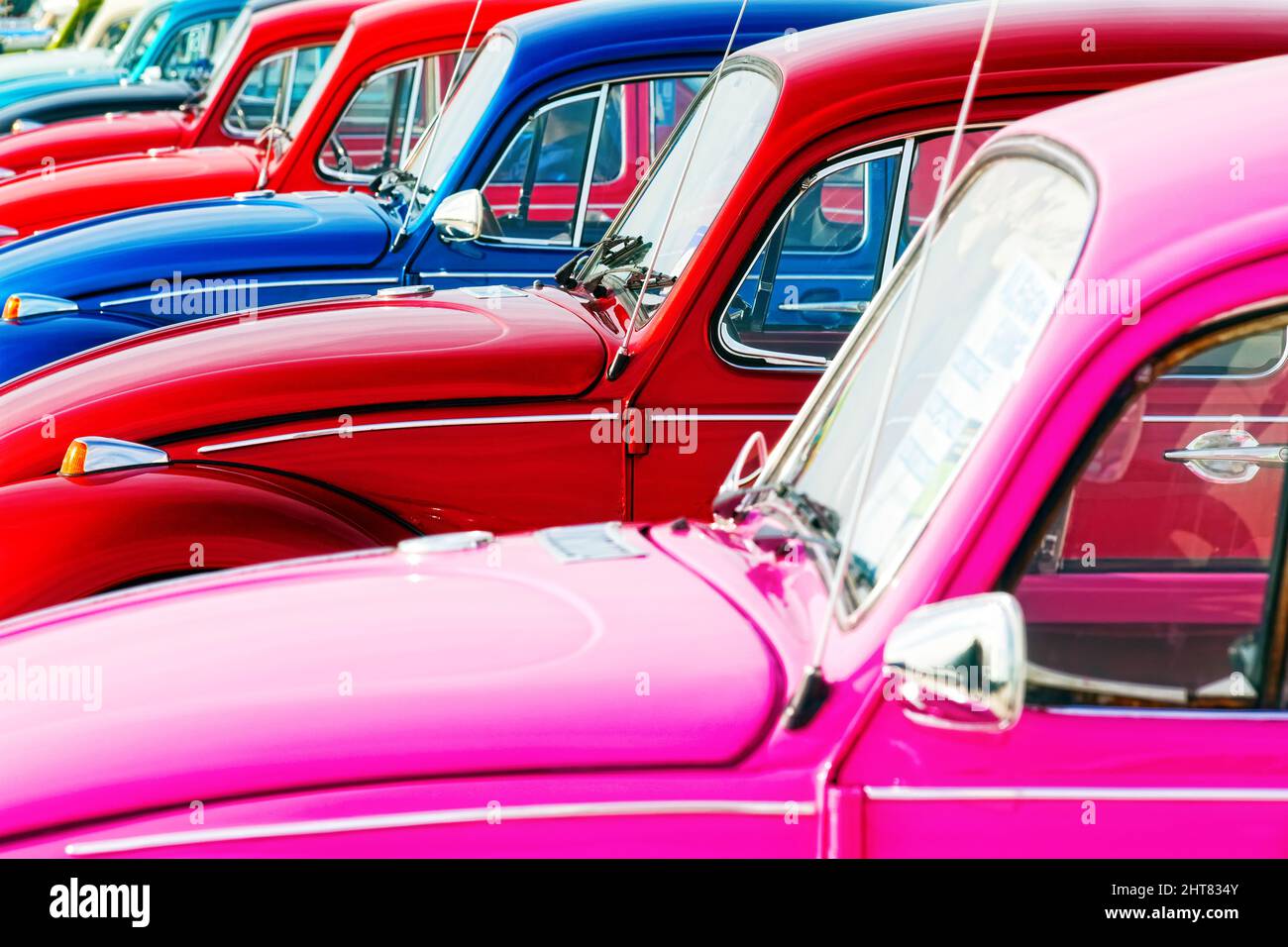 Colourful Classic VW Beetle Bug Cars Stock Photo