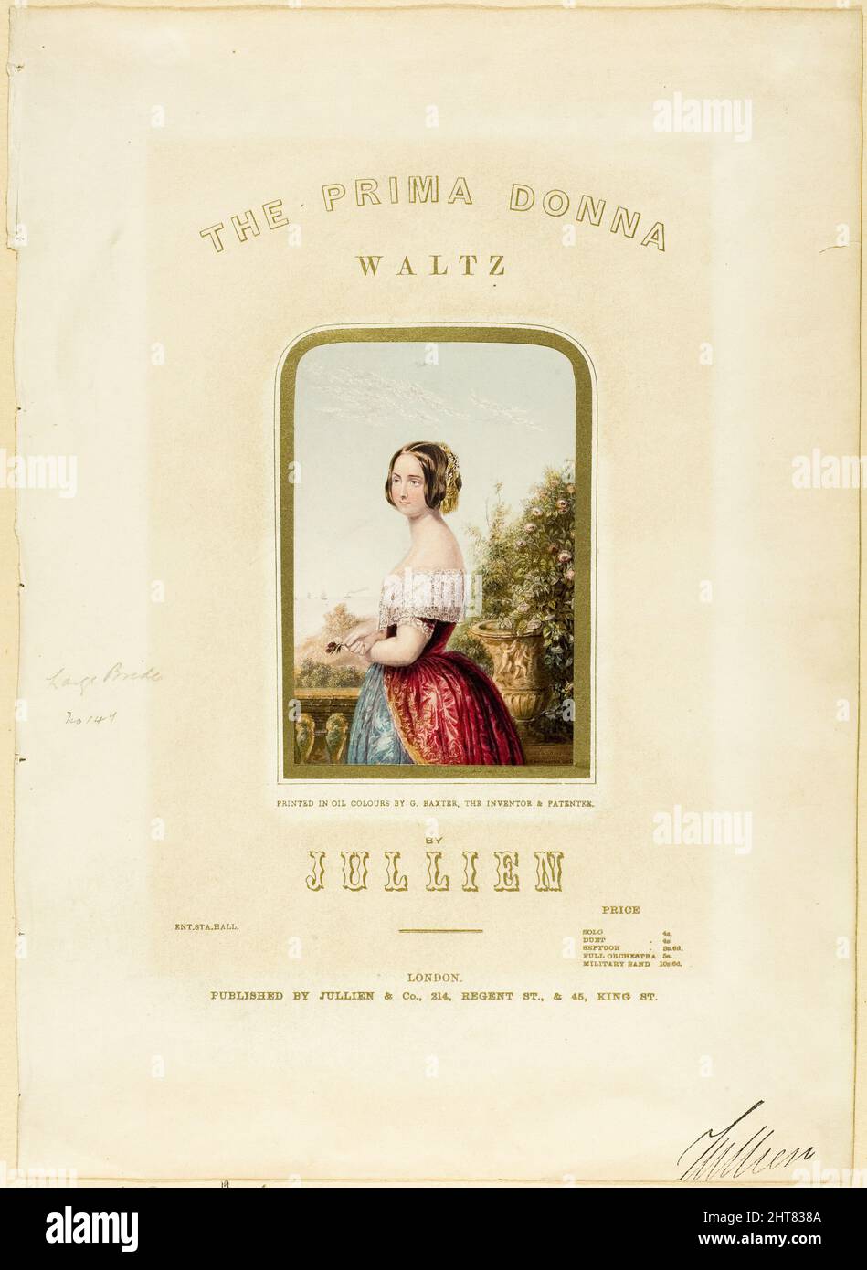 The Bride, cover for The Prima Donna Waltz sheet music, 1850. Stock Photo