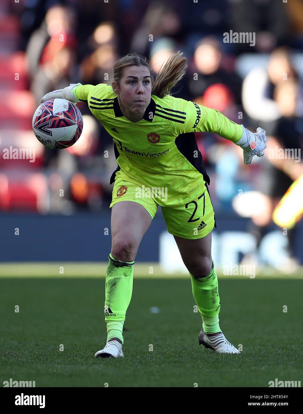 Manchester United goalkeeper Mary Earps during the Vitality Women's FA Cup fifth round match at Leigh Sports Village, Manchester. Picture date: Sunday February 27, 2022. Stock Photo