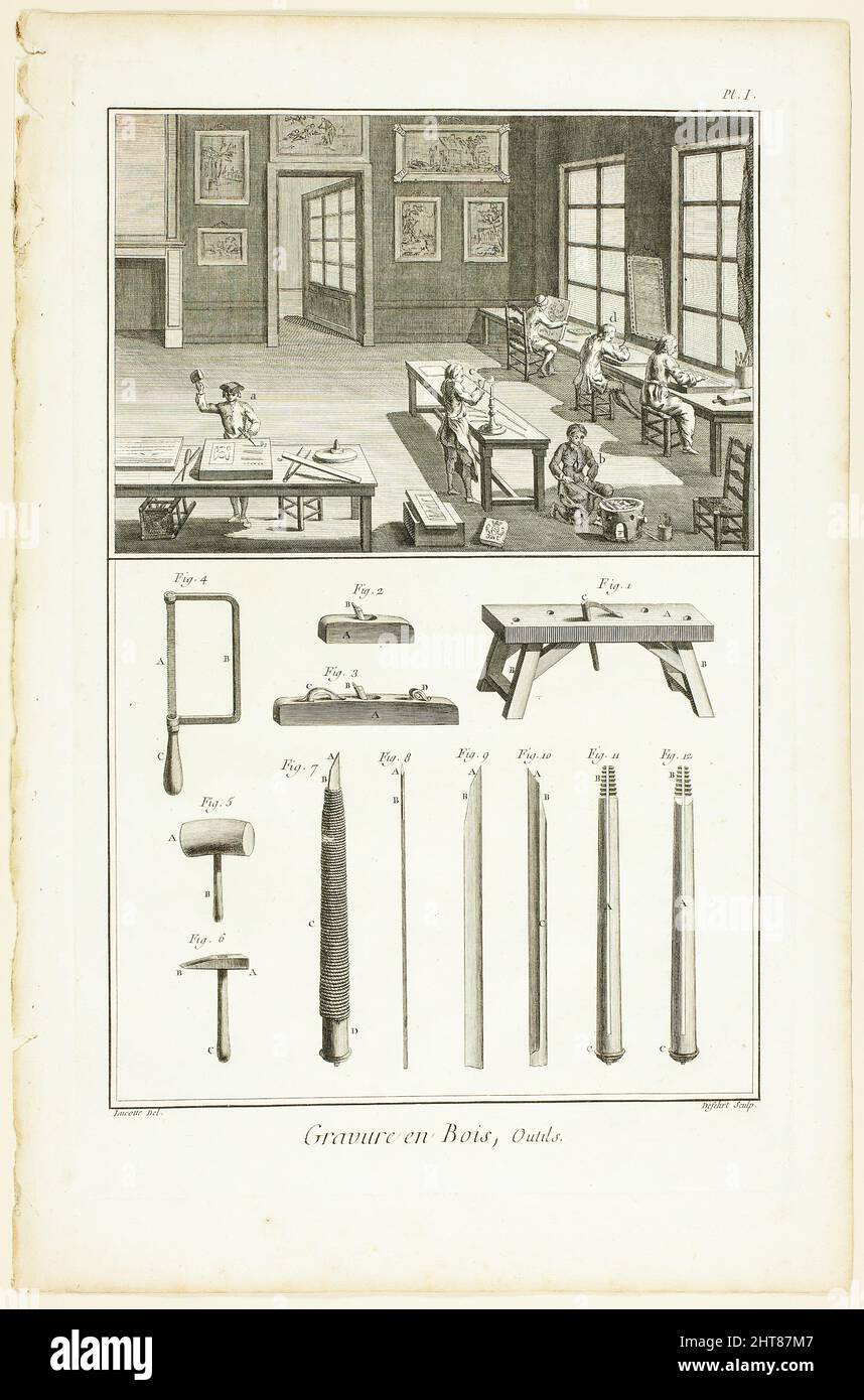 Wood Engraving, Tools, from Encyclop&#xe9;die, 1762/77. Stock Photo