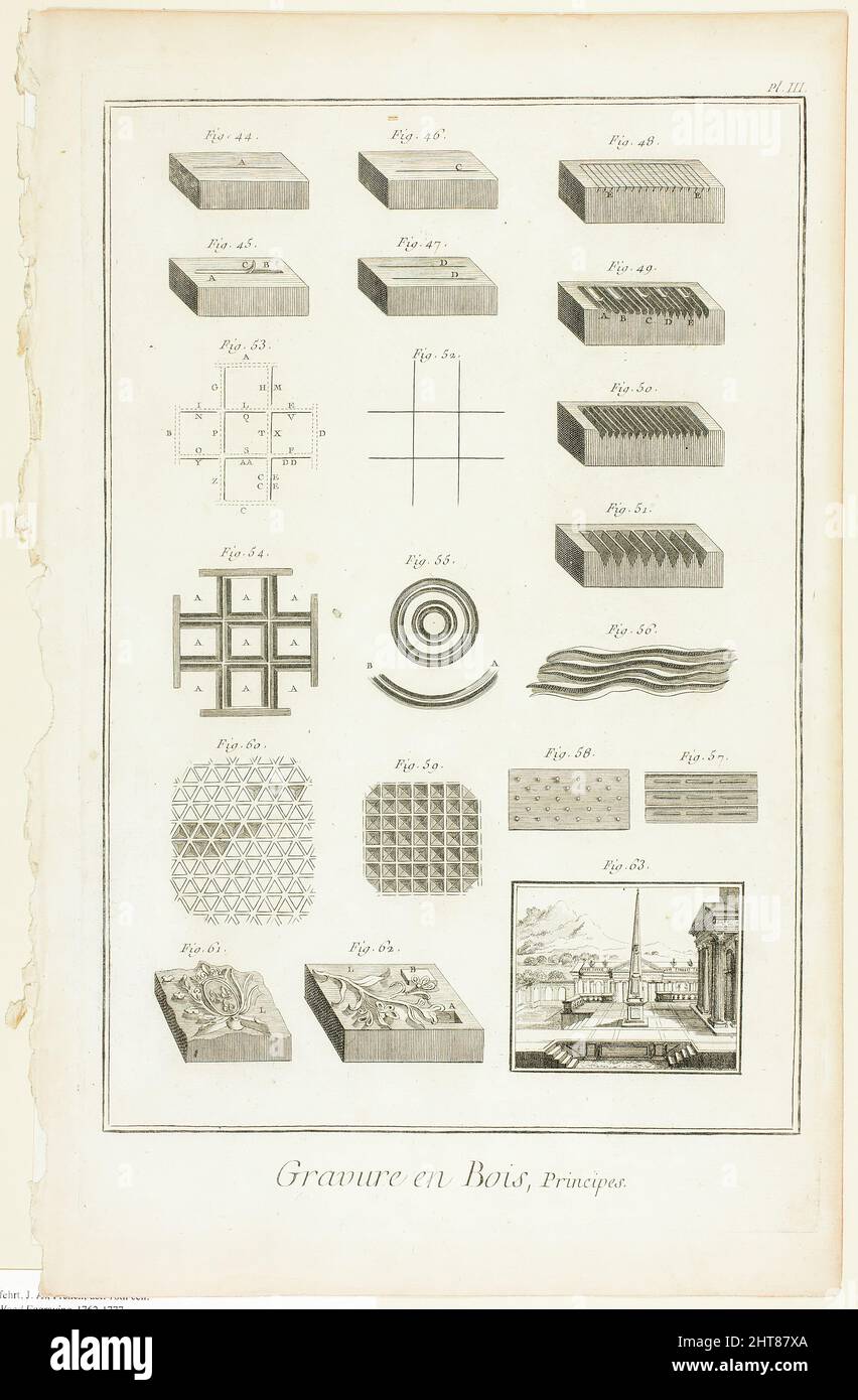 Elements of Wood Engraving, from Encyclop&#xe9;die, 1762/77. Stock Photo