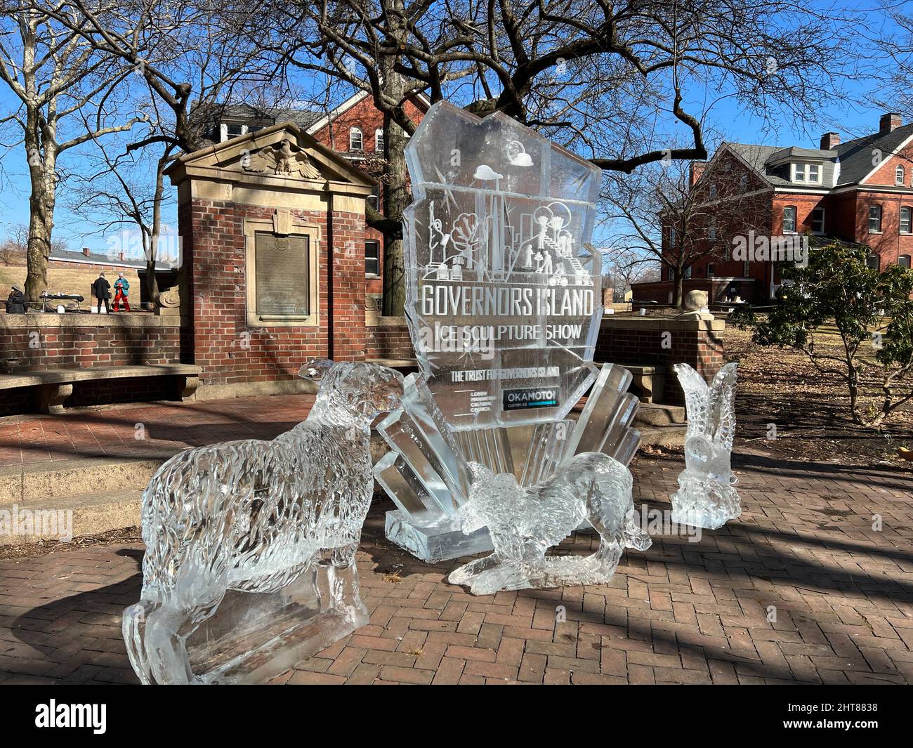 February 26, 2022 - Governors Island, New York, NY, USA. Ice Sculpture Show at Governors Island, one of the 2022 Winter Village events on the island. Stock Photo