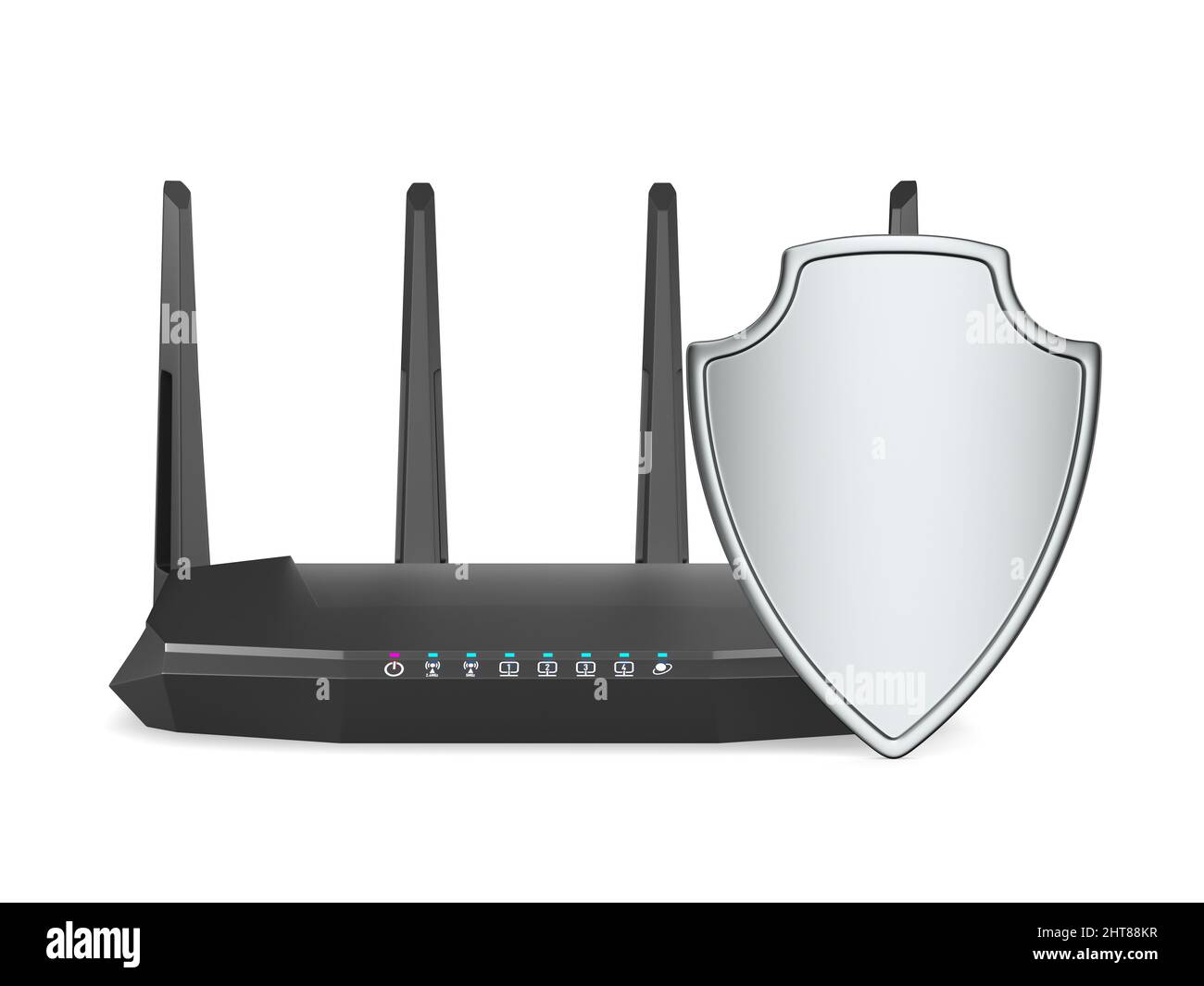 Wireless router and shield on white background. Isolated 3D