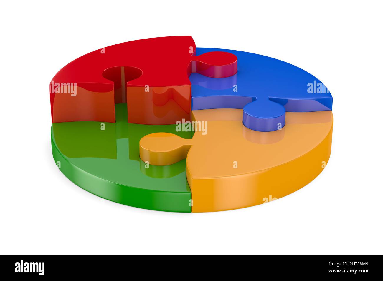 puzzle pieces link in circle on white background. Isolated 3d illustration Stock Photo