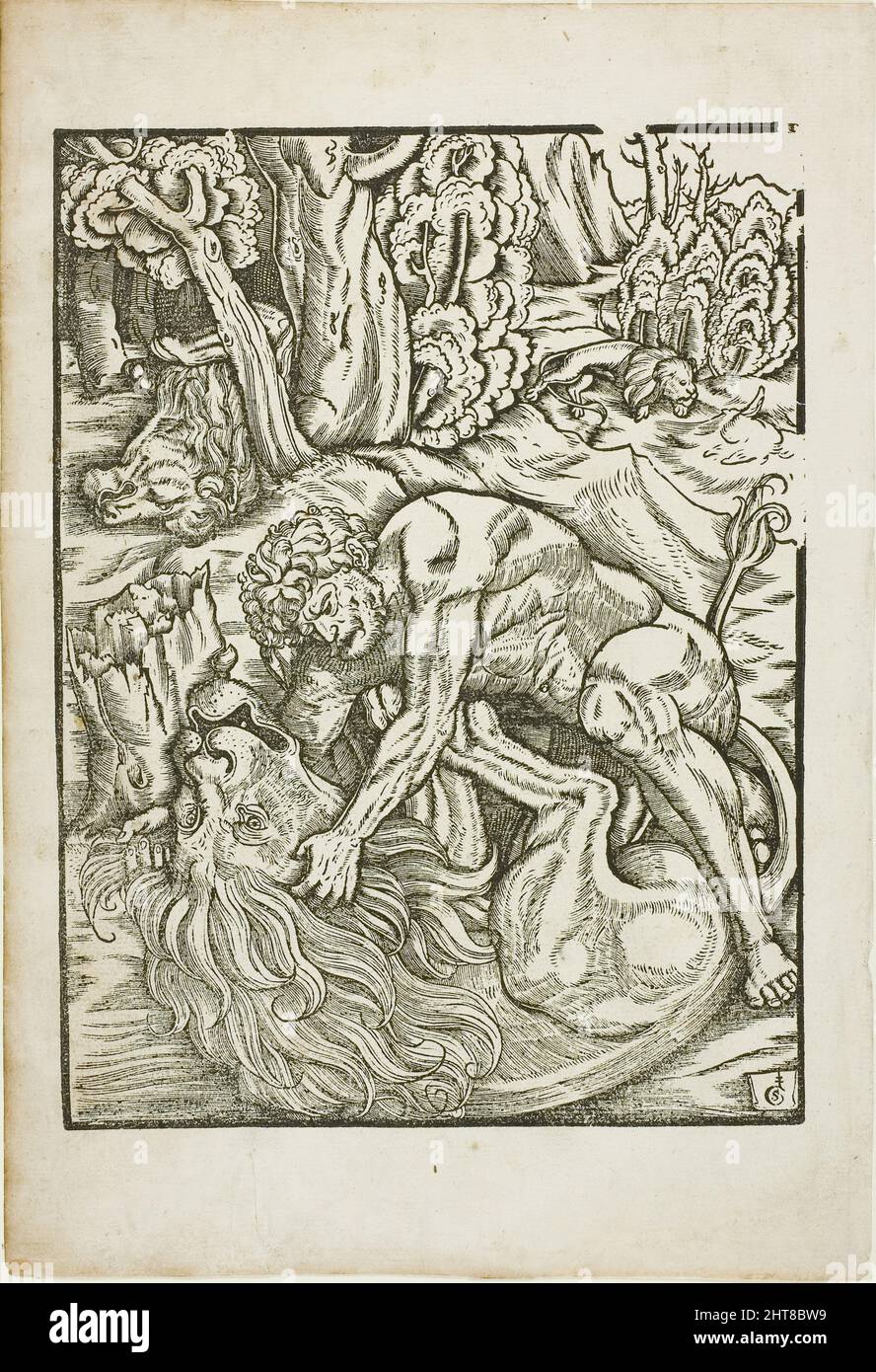 Hercules Strangling the Nemean Lion, from the Labors of Hercules, c. 1528. Stock Photo