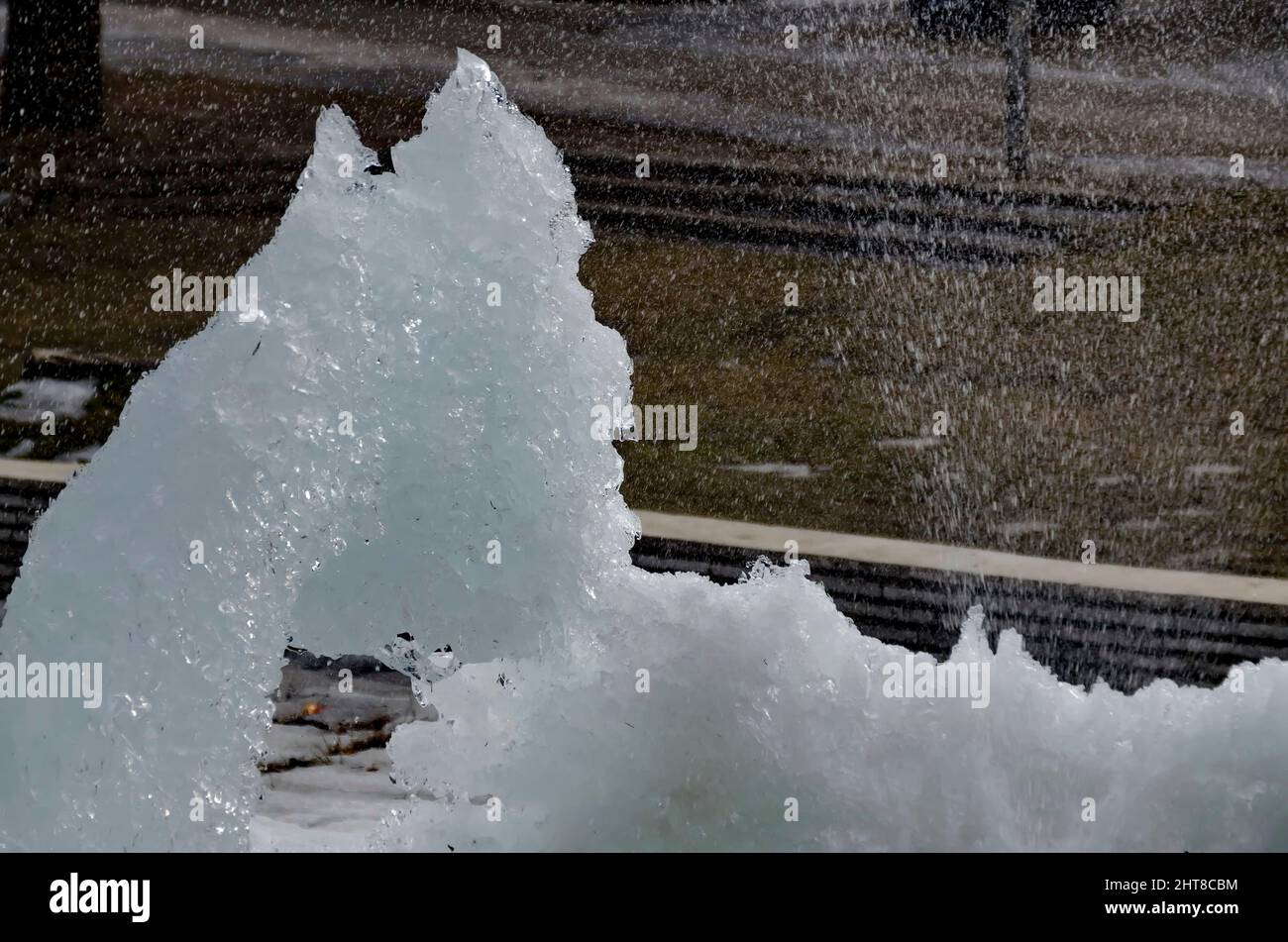 Attraction with frozen water fountains in winter in the resort of Borovets, Rila Mountains, Bulgaria Stock Photo
