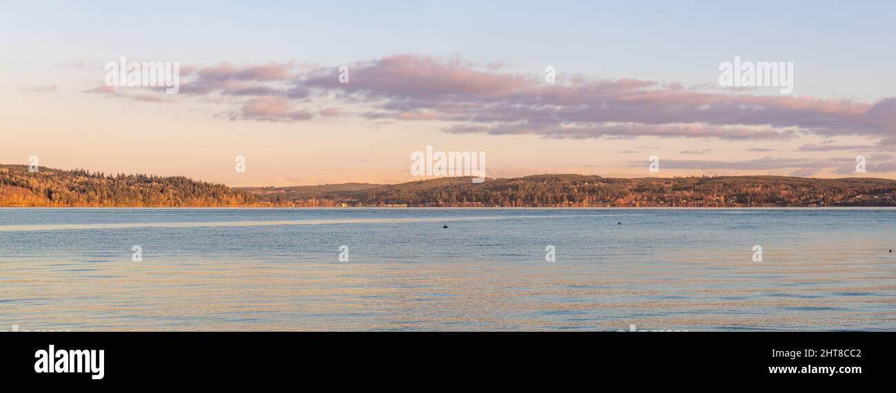 Panorama of Hood Canal at dawn with in Washington State Stock Photo