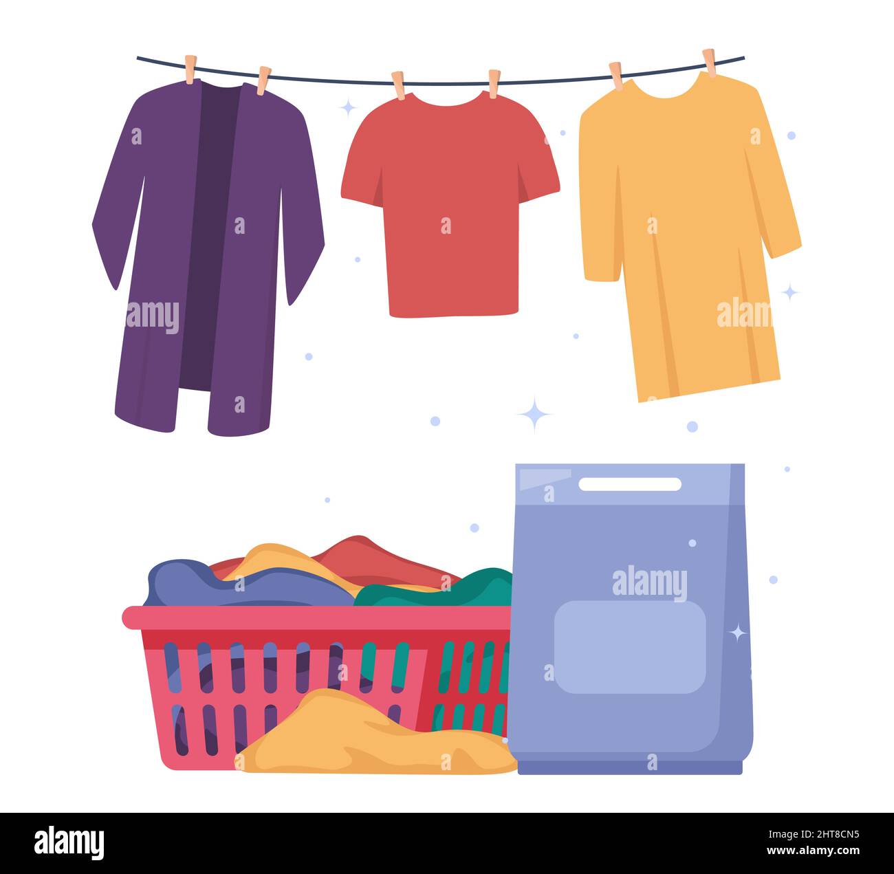 Laundry infographics with different stages of washing process. Washing