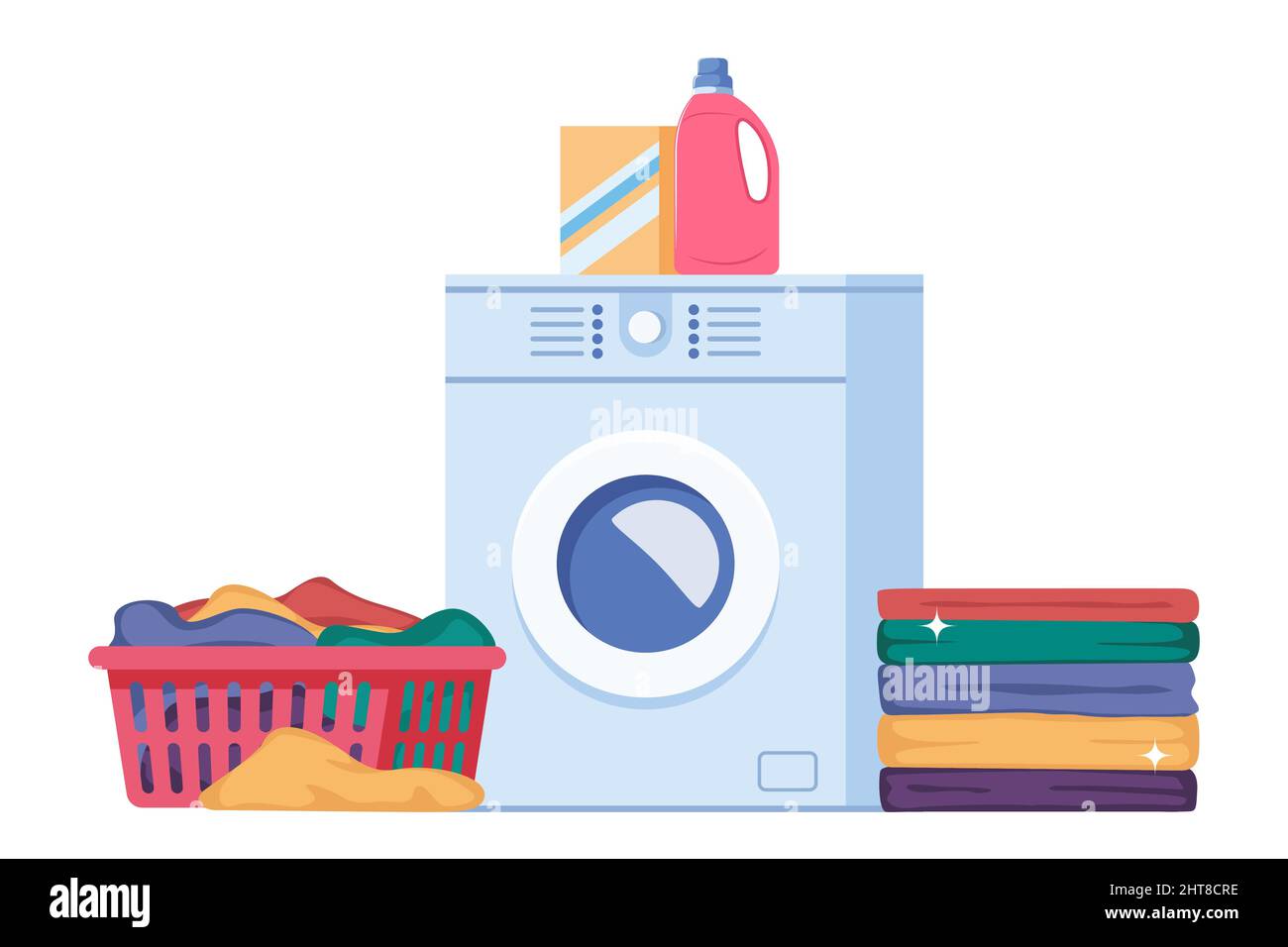 Laundry infographics with sequence of four different stages of washing
