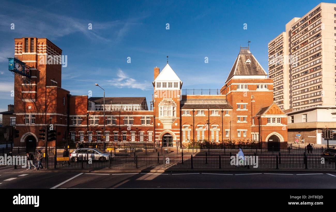 London, England, UK - December 10, 2011: Sun shines on the Tower Hamlets College building on East India Dock Road in Poplar, East London. Stock Photo
