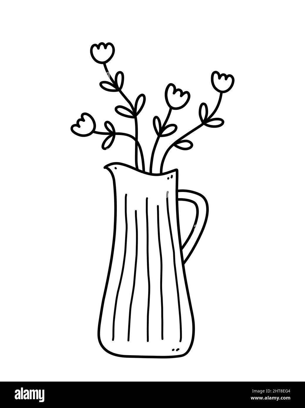 Cute flowers in vase isolated on white background. Vector hand-drawn ...