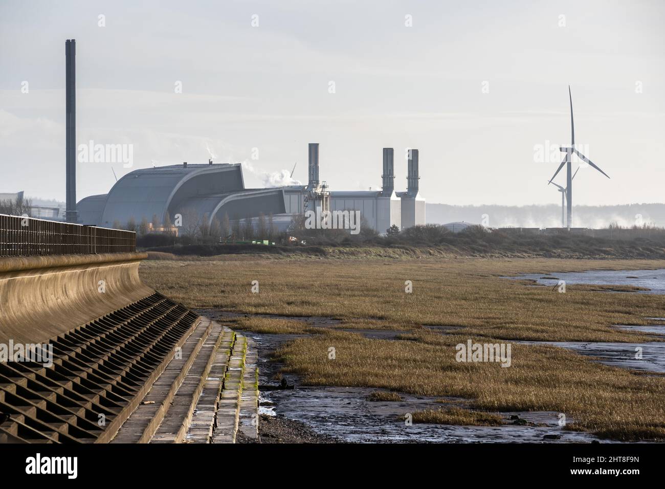 Steam rises from Seabank Power Station and Severnside Energy Recovery