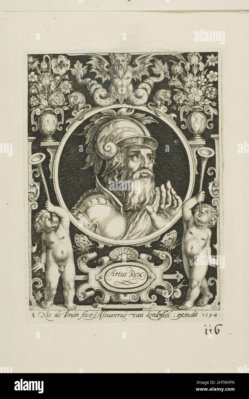 King Arthur, plate eight from The Nine Worthies, 1594. Stock Photo