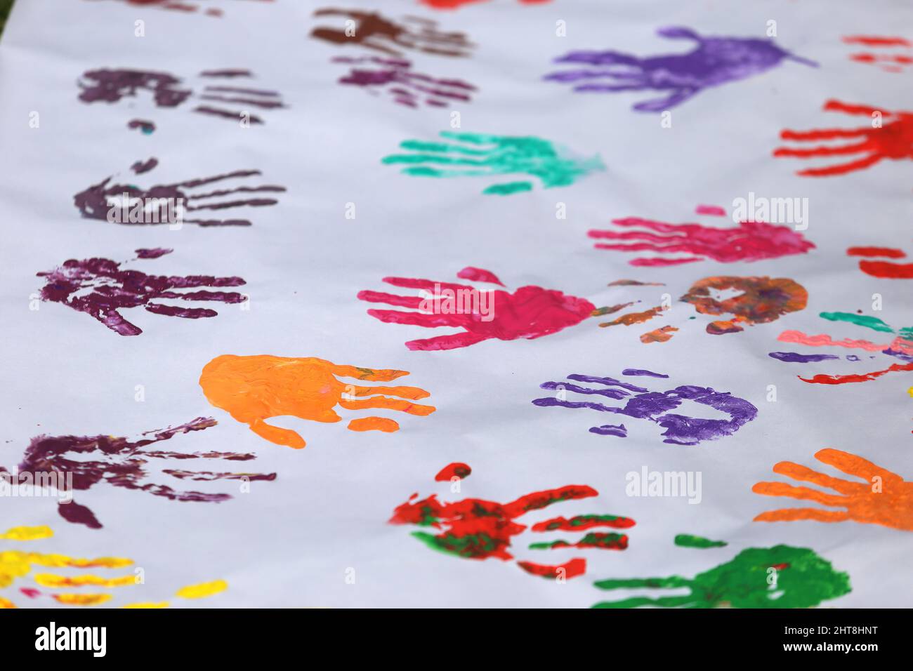 anti-war colorful drawn hands for peace Stock Photo