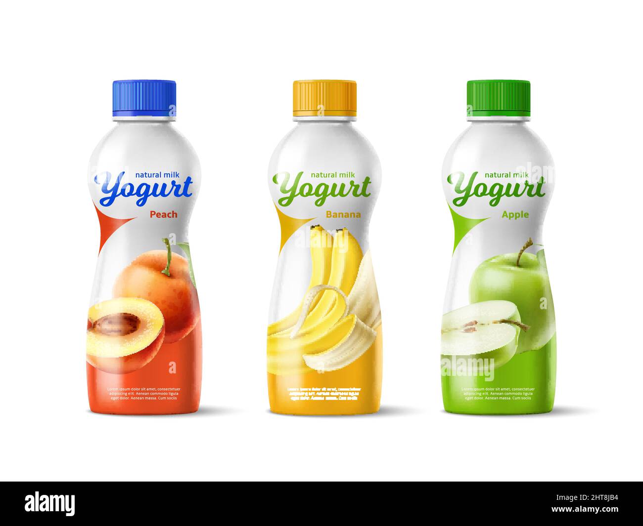 Realistic drinking yogurt bottle design. 3D fermented milk product