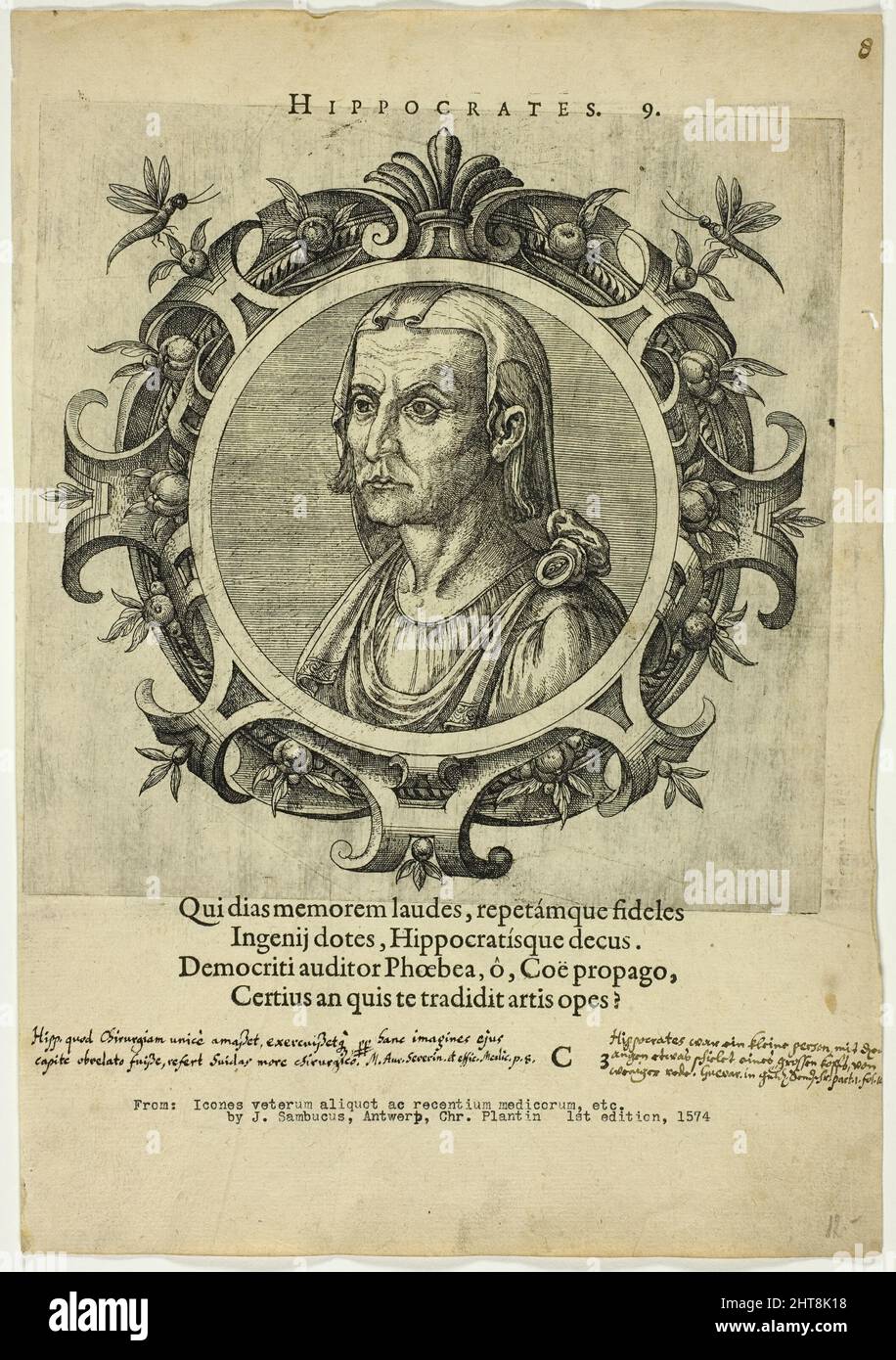 Portrait of Hippocrates, published 1574. Stock Photo