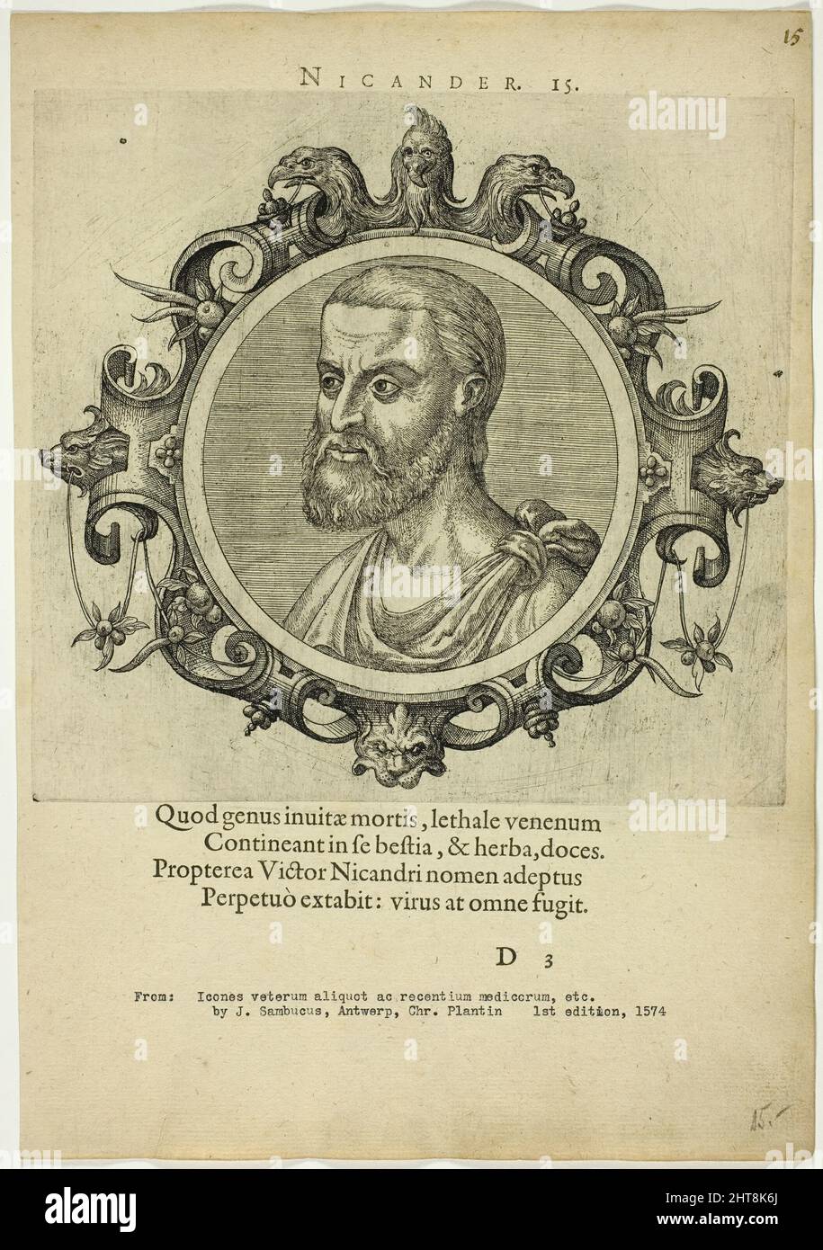 Portrait of Nicander, published 1574. Stock Photo