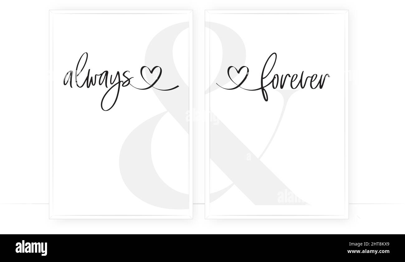 Always and forever, vector. Minimalist romantic poster design in two