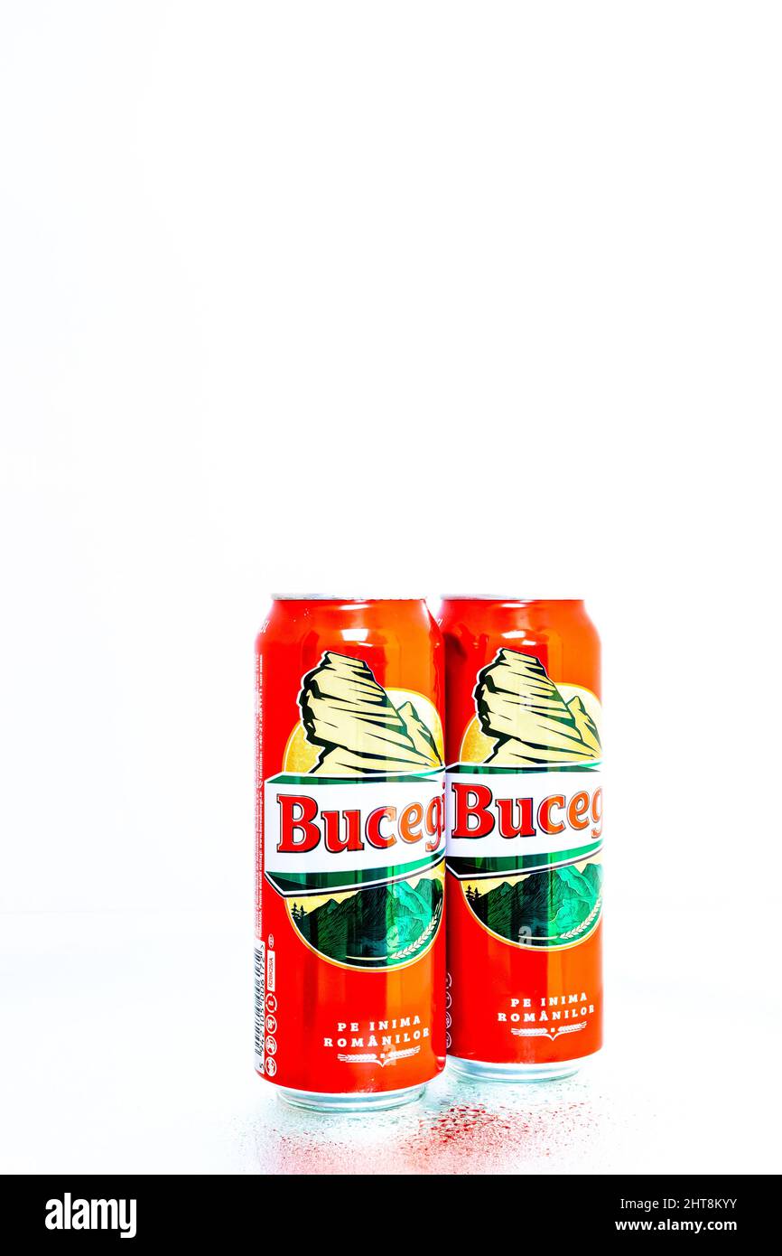 Bucegi Romanian beer isolated on white background. Bucharest, 2021 ...