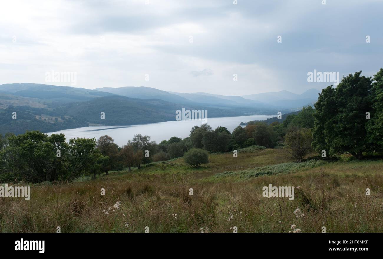 A view over Loch Tay from the north side near Fearnan towards Loch Lomond and Ben More, in Perth and Kinross, Scotland, United Kingdom Stock Photo