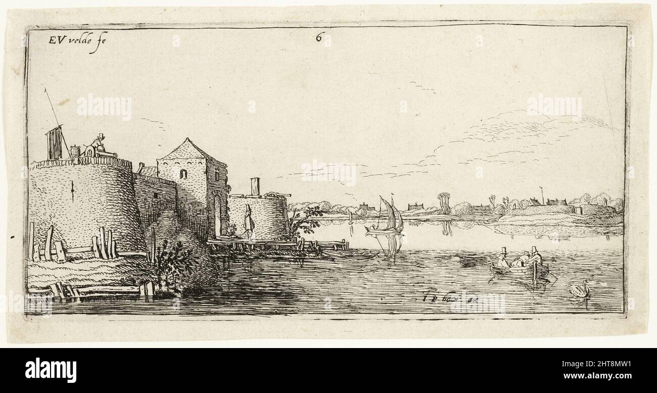 Ten Landscapes: Walled River Town to the Left of a River, 1615/16. Stock Photo