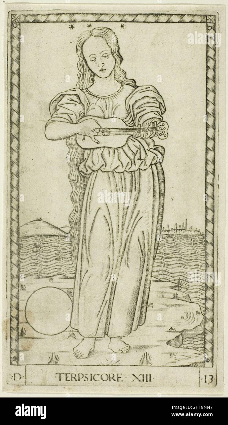 Terpsichore, plate thirteen from Apollo and the Muses, c.1465. Stock Photo