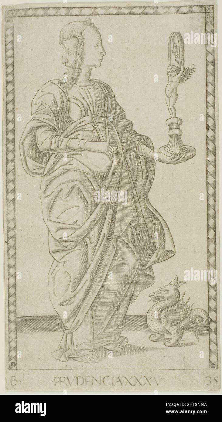 Prudence, plate 35 from Genii and Virtues, c.1465. Stock Photo