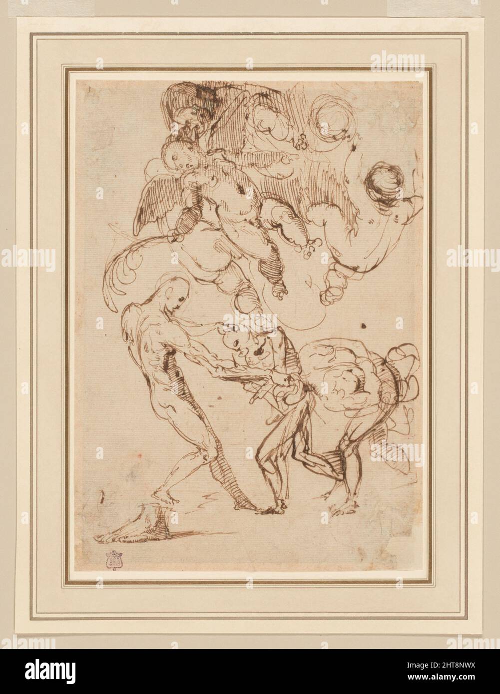 A Study of Bound Male Figures being Manhandled, and Various Putti, One Holding a Palm Frond, n.d. Stock Photo