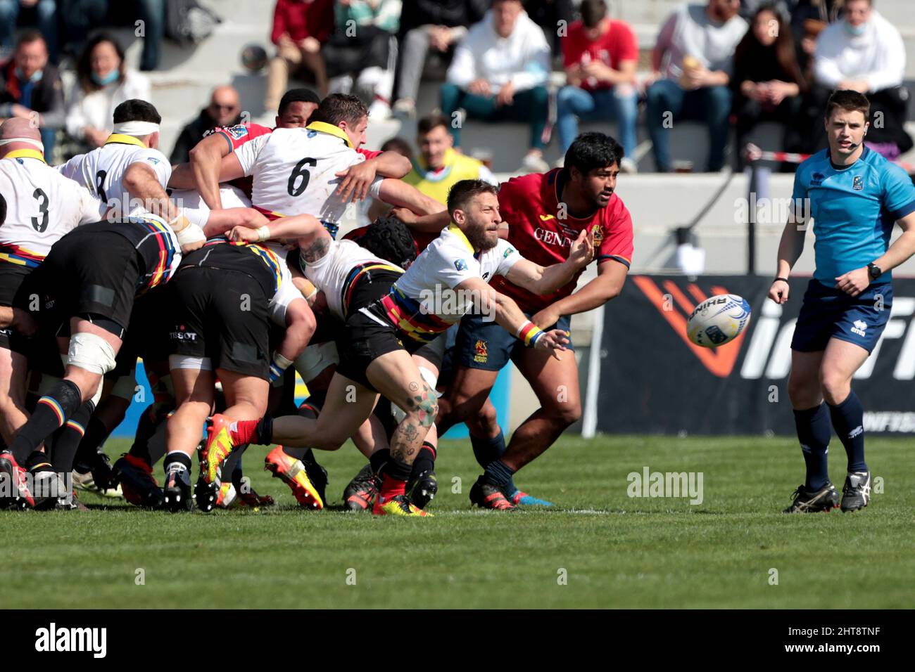 Madrid, Spain; 27.02.2022.- Spanish rugby team (Red), achieved a ...