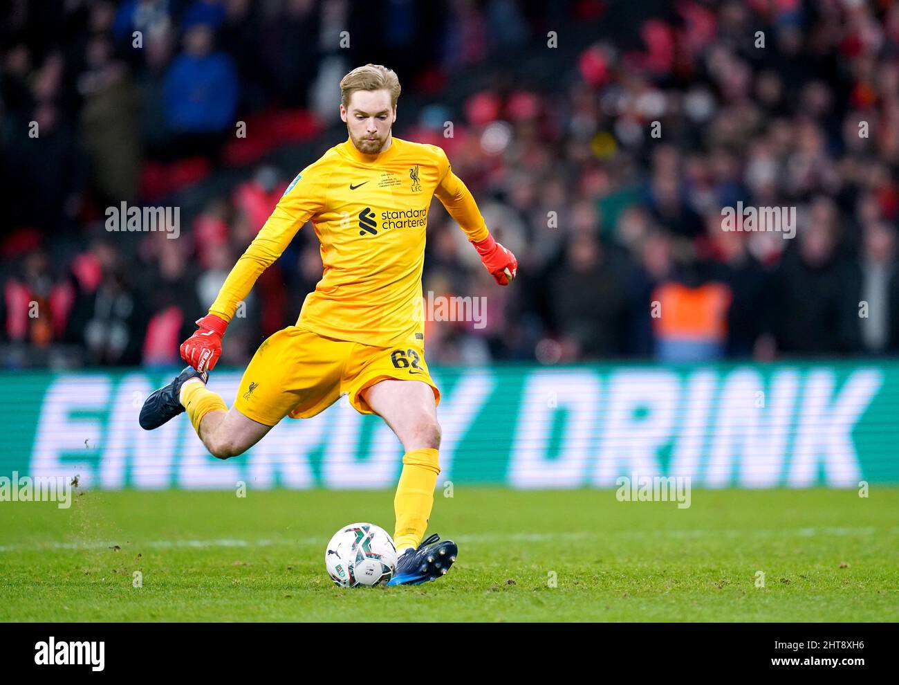 Keleher Liverpool goalkeeper Caoimhin Kelleher scores the eleventh penalty in ...