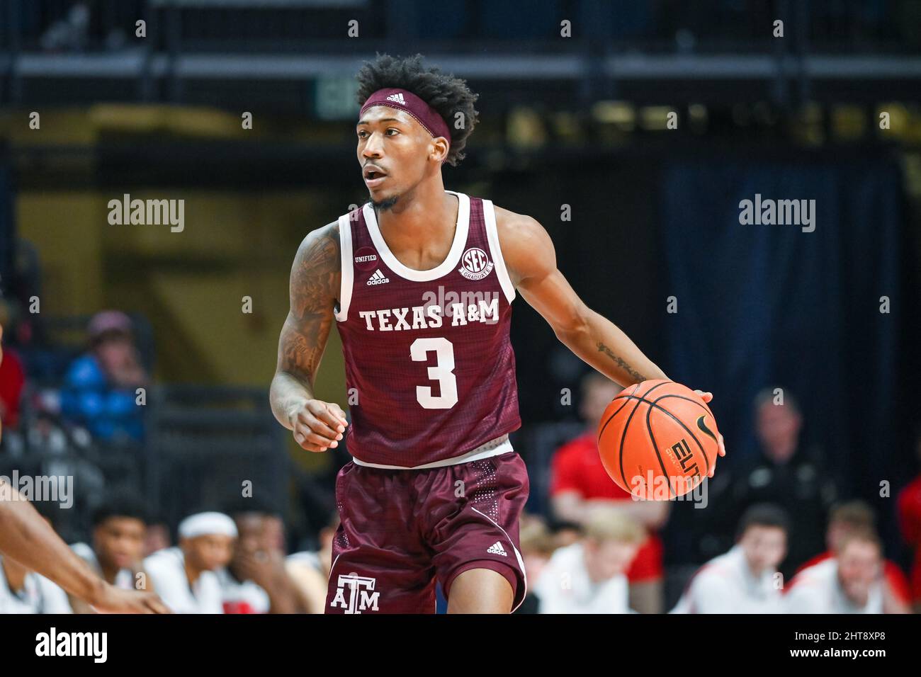Oxford, MS, USA. 26th Feb, 2022. Texas A&M guard Quenton Jackson (3) in