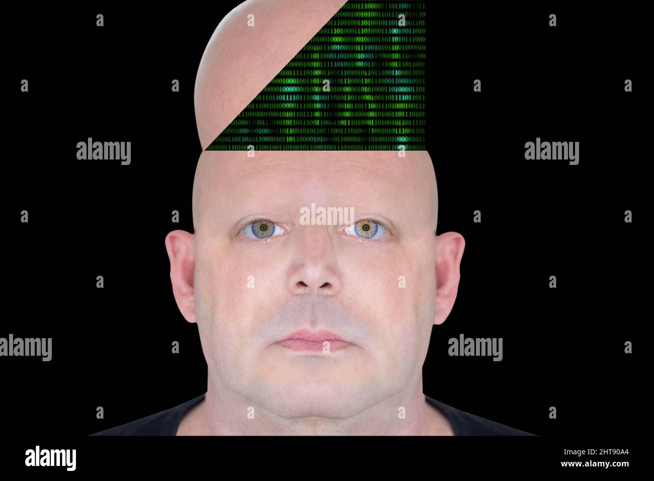 Conceptual image of human programmation. Green binary digits are being ...