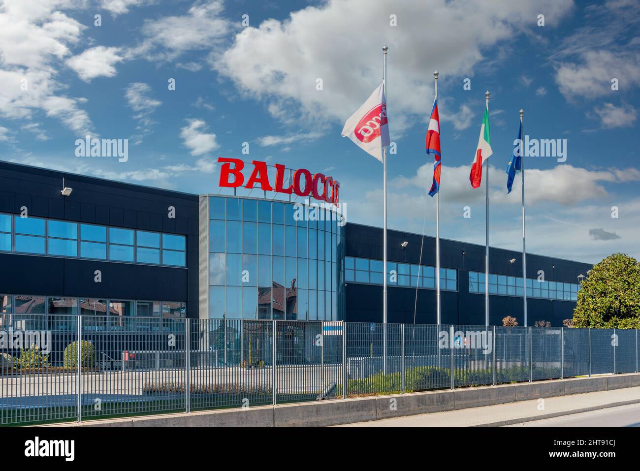 Fossano, Cuneo, Italy - February 27, 2022: Balocco factory building in via Santa Lucia, Balocco is the brand name of the famous confectionery factory Stock Photo
