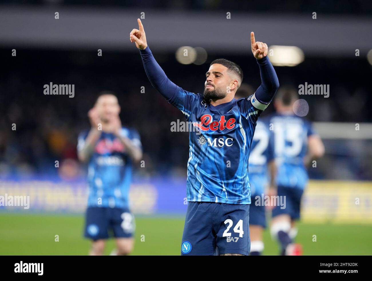 NAPLES, ITALY - FEBRUARY 12: Lorenzo Insigne of SSc Napoli celebrates after scores his Penalty goal ,during the Serie A match between SSC Napoli and FC Internazionale at Stadio Diego Armando Maradona on February 12, 2022 in Naples, Italy. (Photo by MB Media) Stock Photo