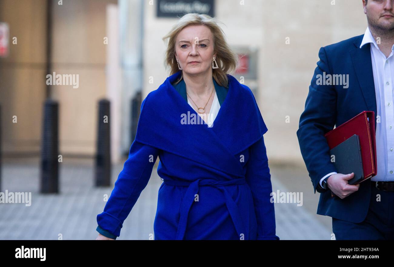 London, England, UK. 27th Feb, 2022. Foreign Secretary LIZ TRUSS is ...