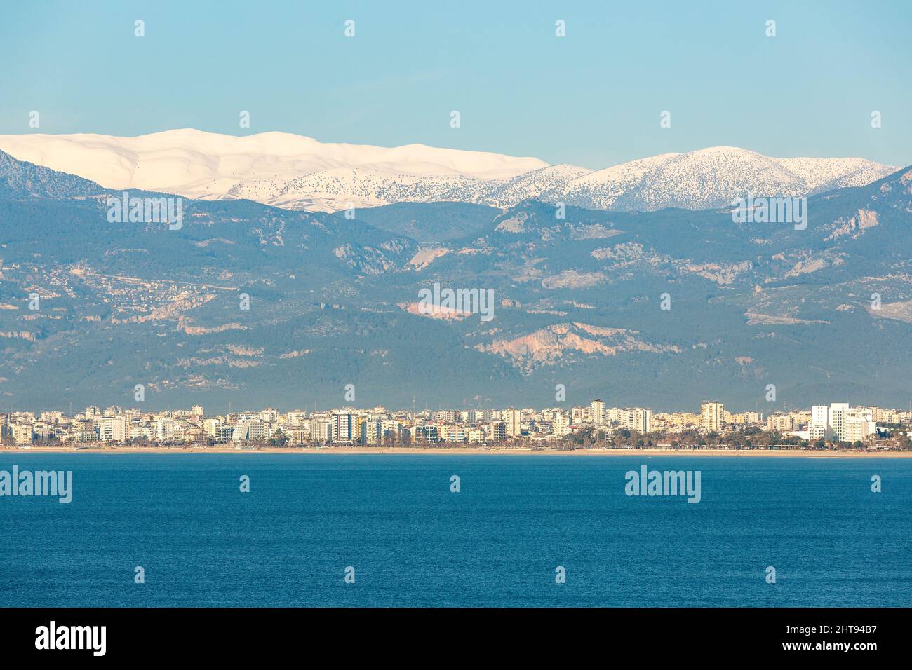 Antalya sea and mountain views, sea in Turkey Antalya City Stock Photo