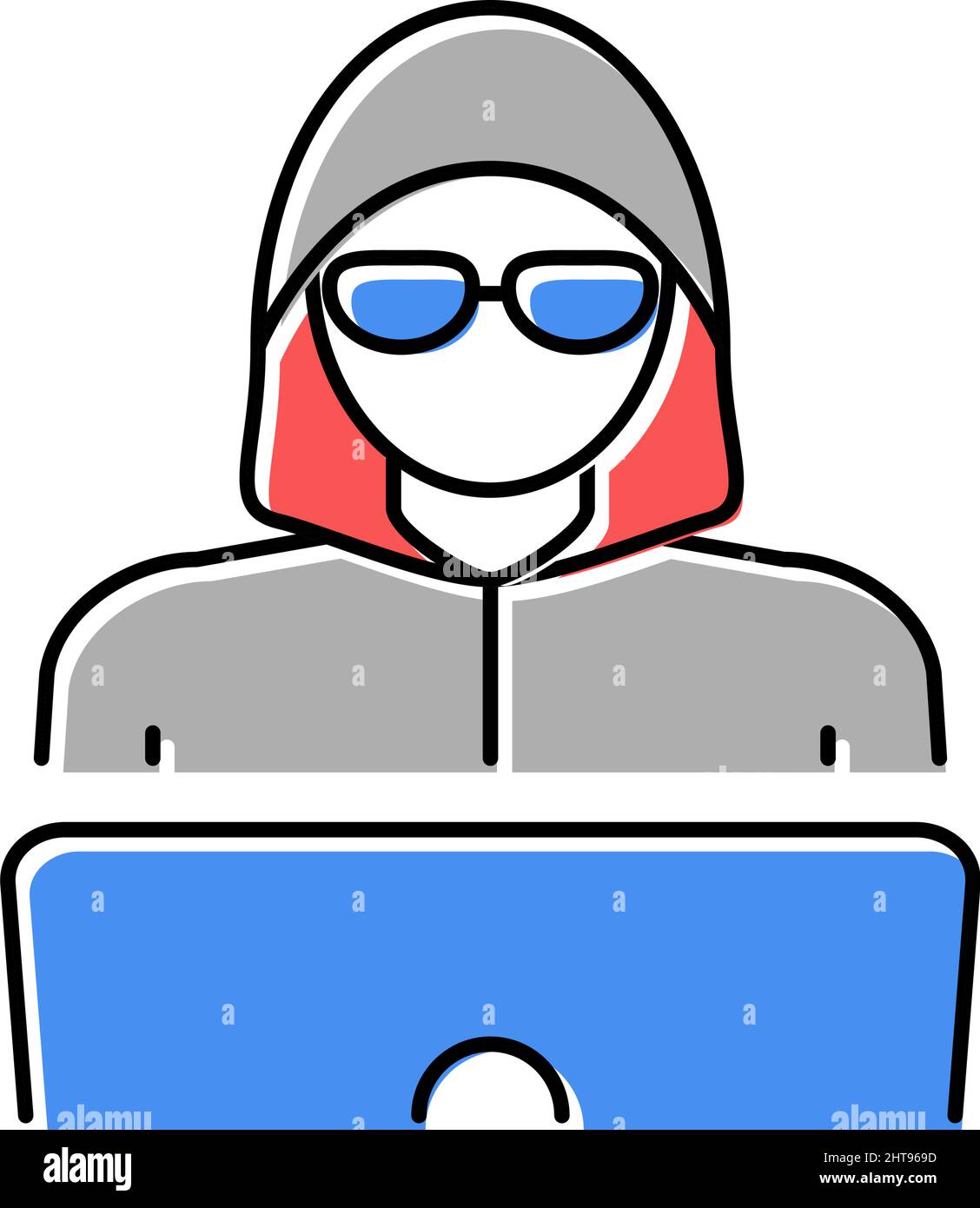 hacker work at laptop color icon vector illustration Stock Vector Image ...