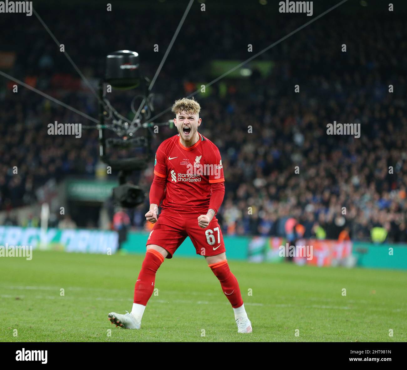 HARVEY ELLIOTT CELEBRATES SCORING HIS PENALTY, CHELSEA V LIVERPOOL, 2022 Stock Photo