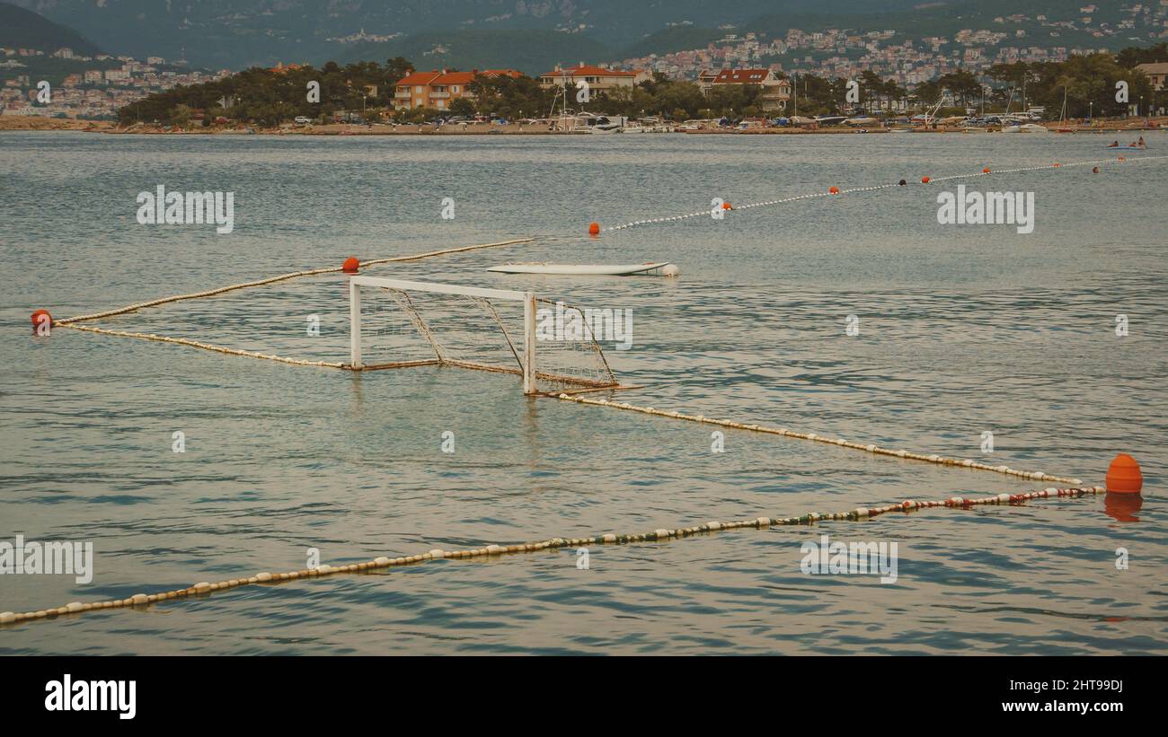 Water polo goal in sea bay, island of Krk in croatia Stock Photo