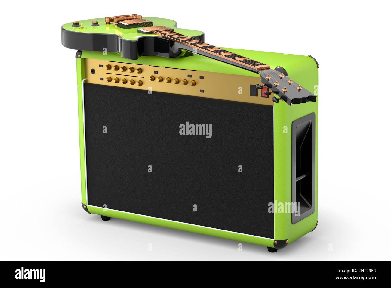 Classical amplifier with electric or acoustic guitar isolated on white