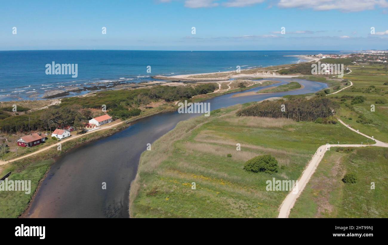 Aerial view of Neiva river in Castelo do Neiva, Viana do Castelo, Portugal Stock Photo