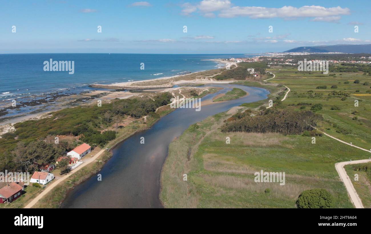 Aerial view of Neiva river in Castelo do Neiva, Viana do Castelo, Portugal Stock Photo