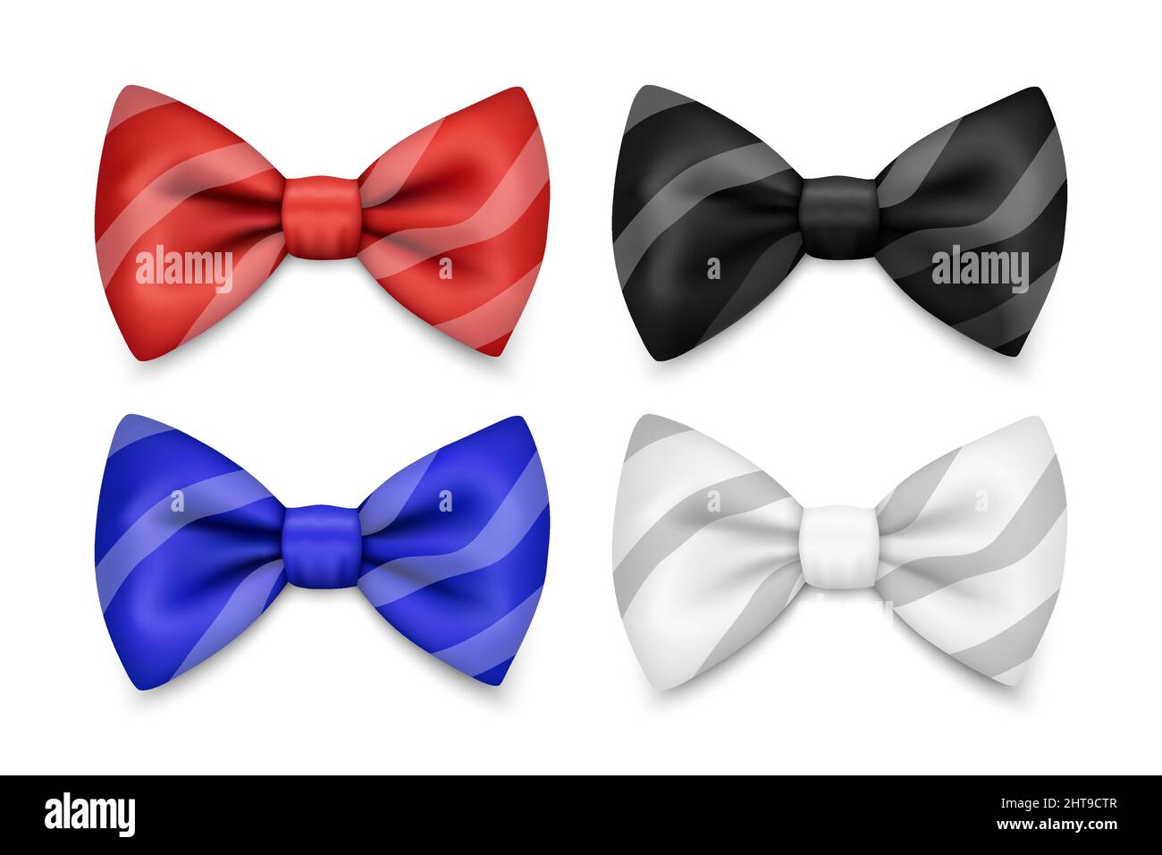 Vector 3d Realistic Striped Red, Blue, White, Black Bow Tie Icon Set ...