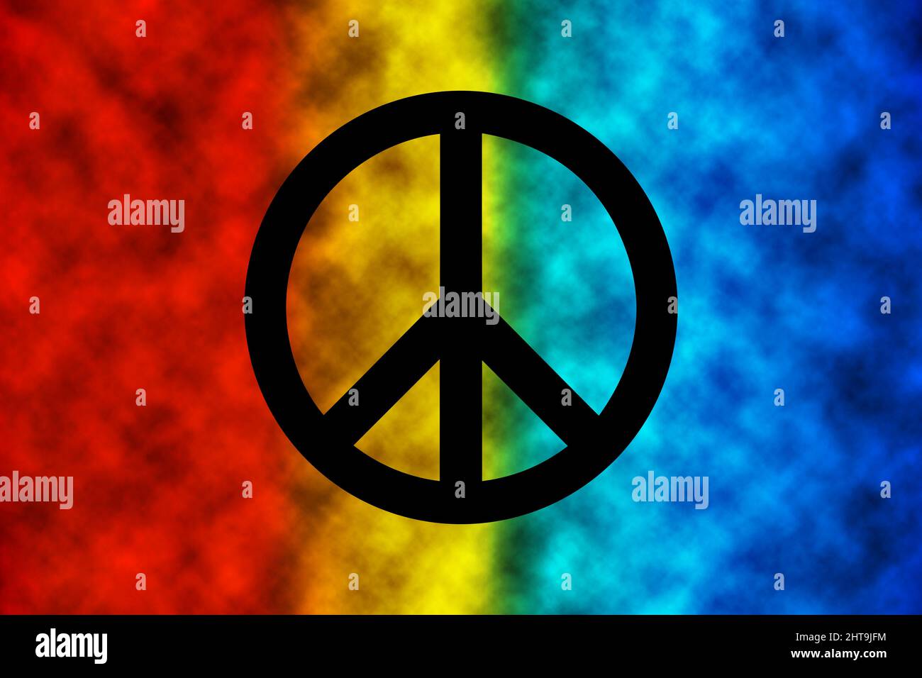 Peace background. Black symbol of peace on colorful background. Stock Photo