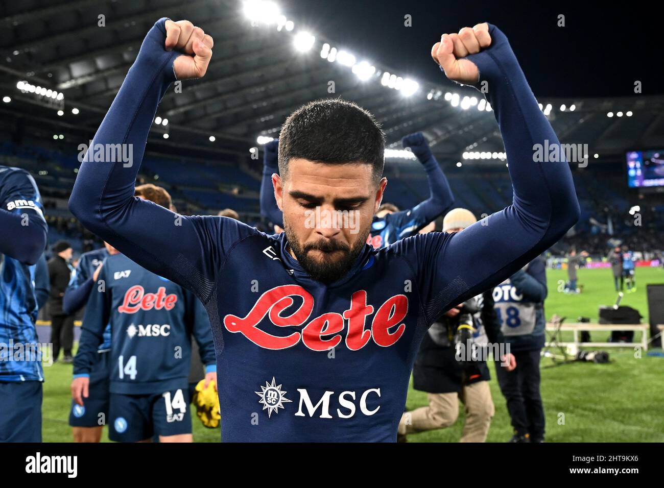 Roma, Italy. 27th Feb, 2022. Lorenzo Insigne of SSC Napoli celebrates at the end of the Serie A football match between SS Lazio and SSC Napoli at Olimpico stadium in Rome (Italy), February 27th, 2022. Photo Andrea Staccioli/Insidefoto Credit: insidefoto srl/Alamy Live News Stock Photo