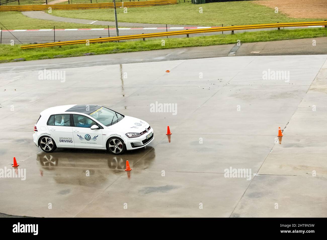 Beautiful view of a white VW advanced driving instruction at Kyalami