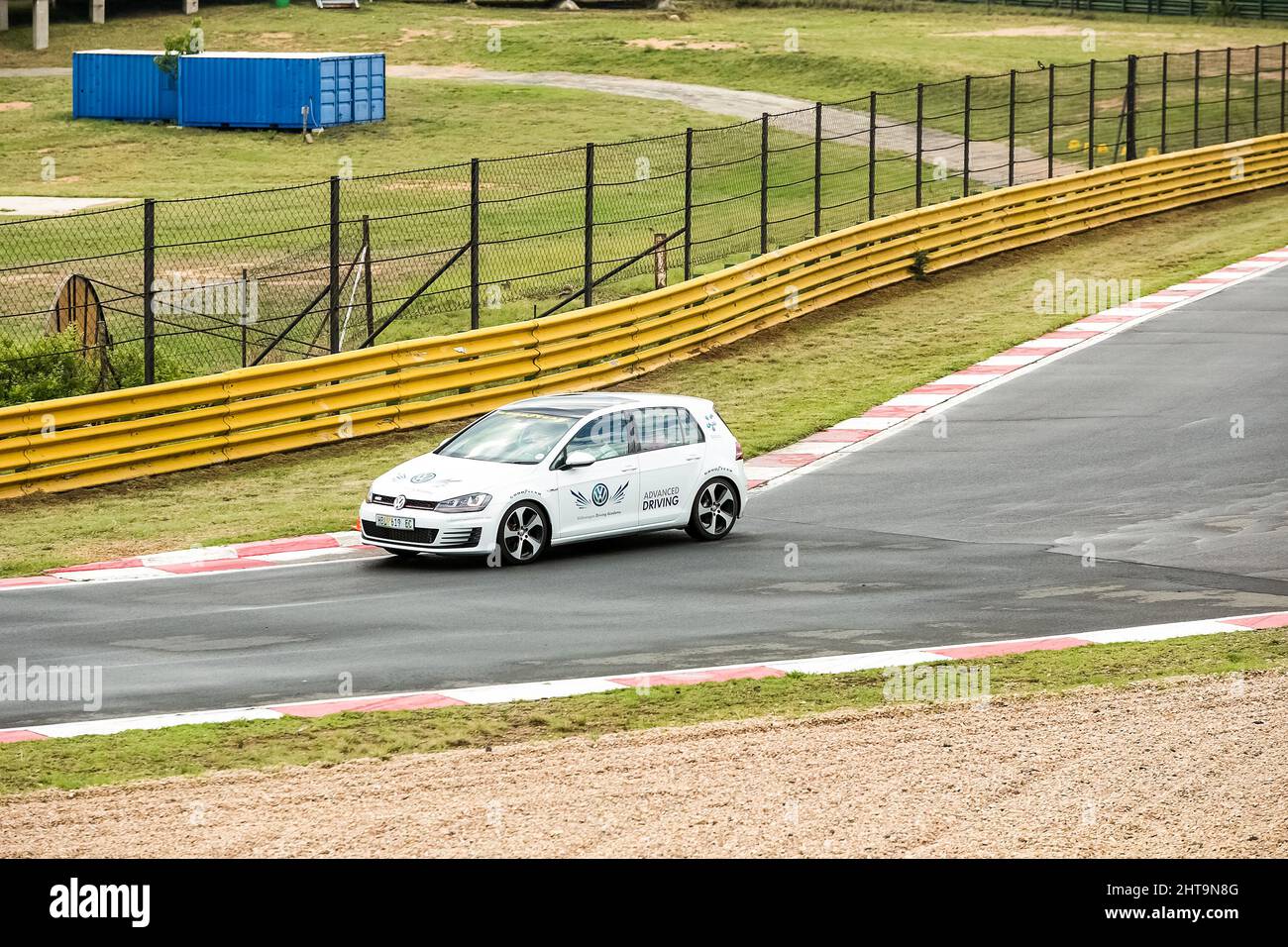 Beautiful view of a white VW advanced driving instruction at Kyalami